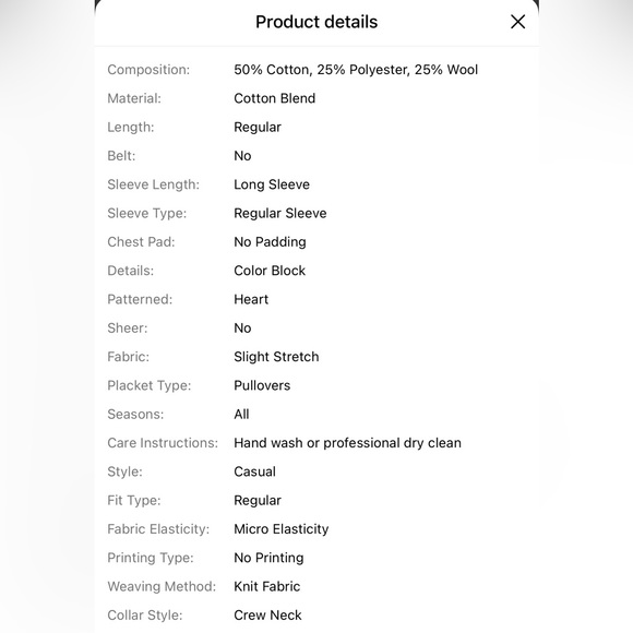 New Heart Pattern Knitted Pullover Sweater, Cotton Wool blend XL - Picture 3 of 12